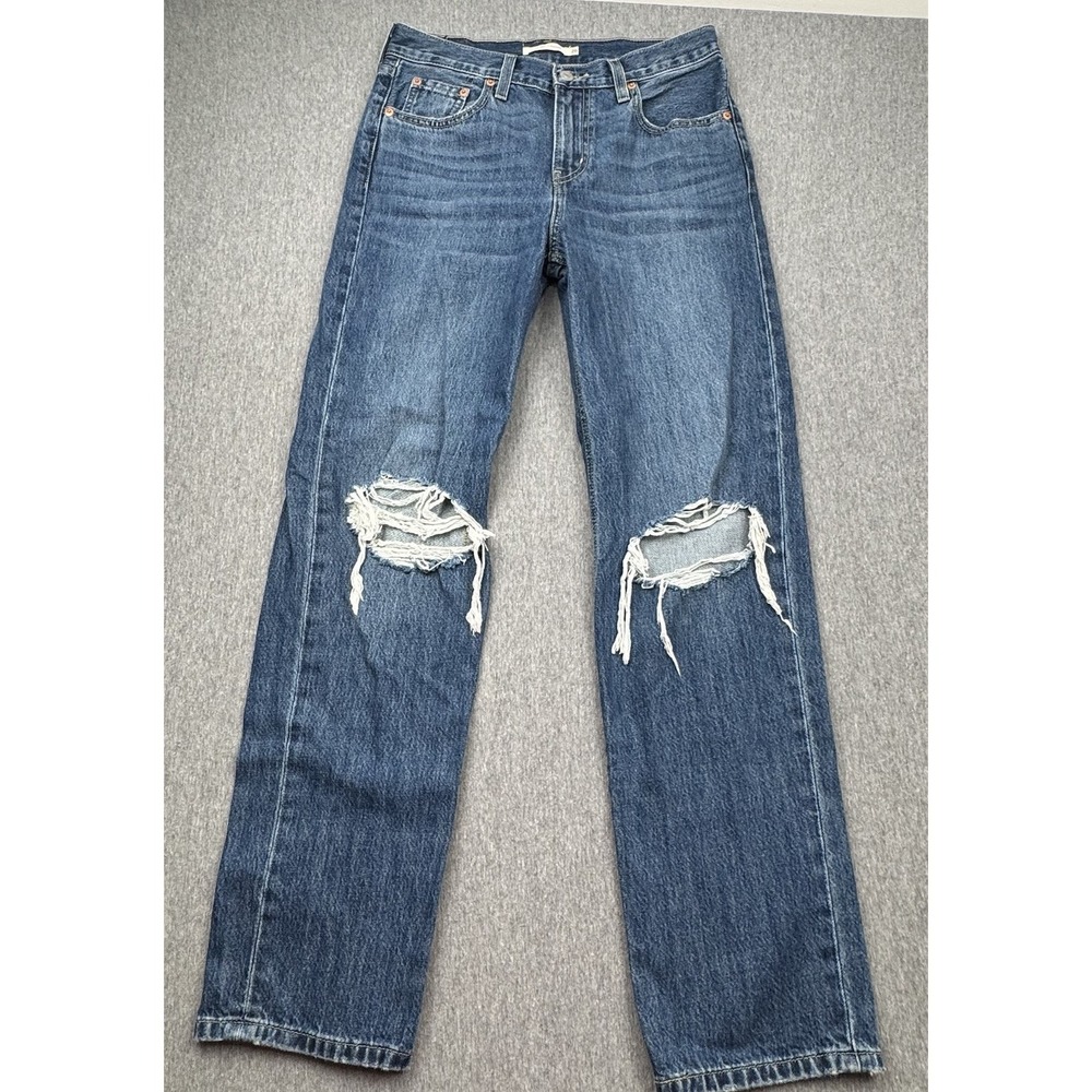 Levi's Low Pro Straight Leg Blue Distressed Mid Rise Jeans Sz 26 *Fits 30x31*